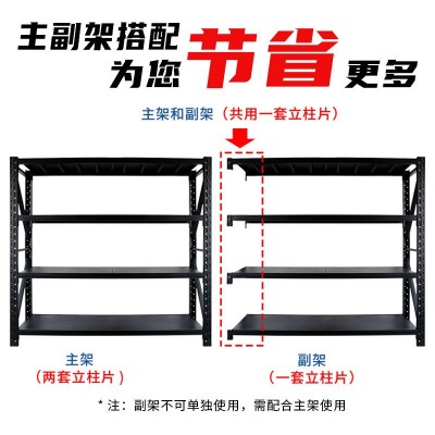 黑色中型货架五金置物多层仓储库房仓库货物架快递家用重型置物架 1套图5