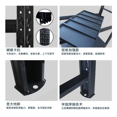 黑色中型货架五金置物多层仓储库房仓库货物架快递家用重型置物架 1套图2